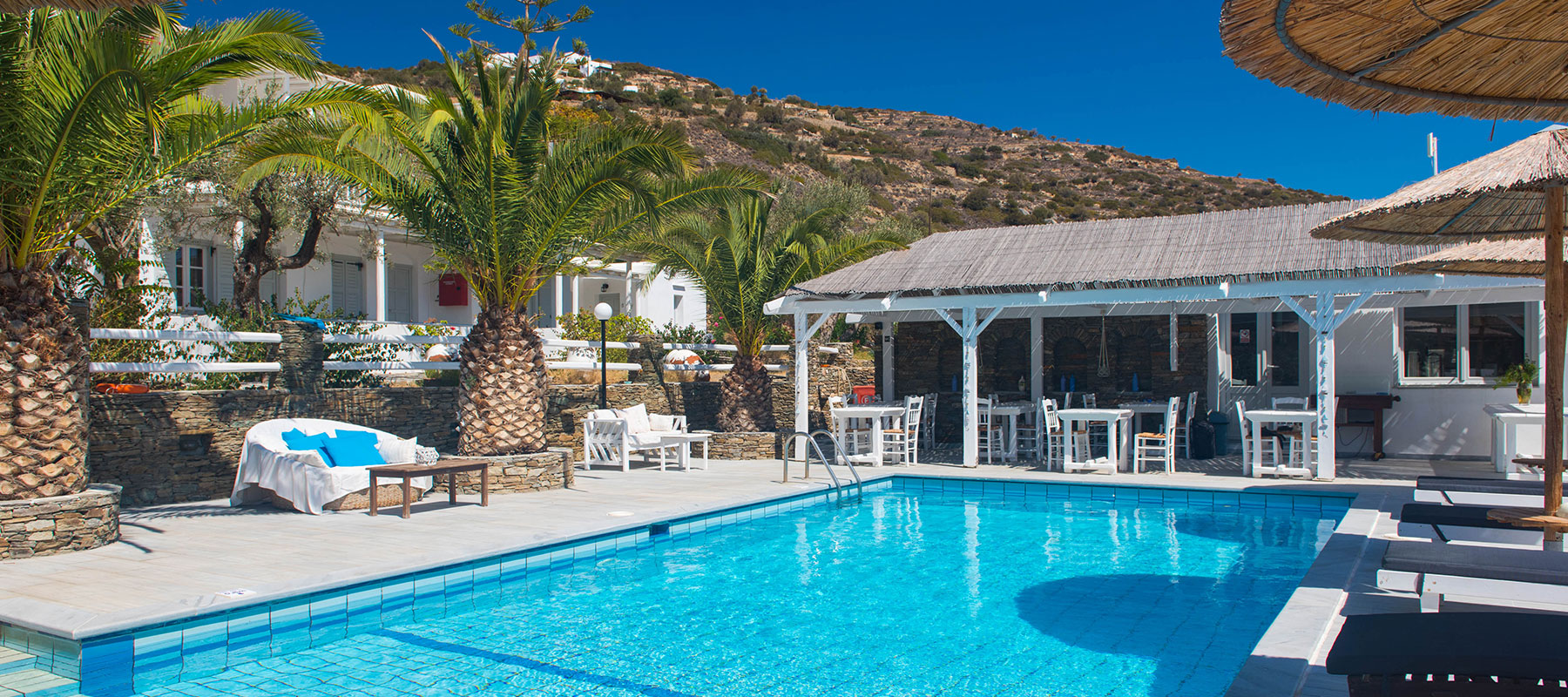 The pool area of Villa Irini in Sifnos